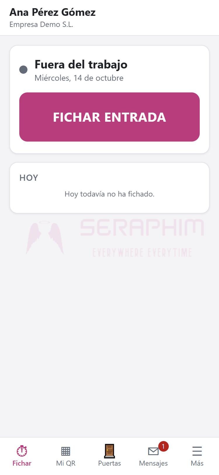 Pantalla de fichar entrada