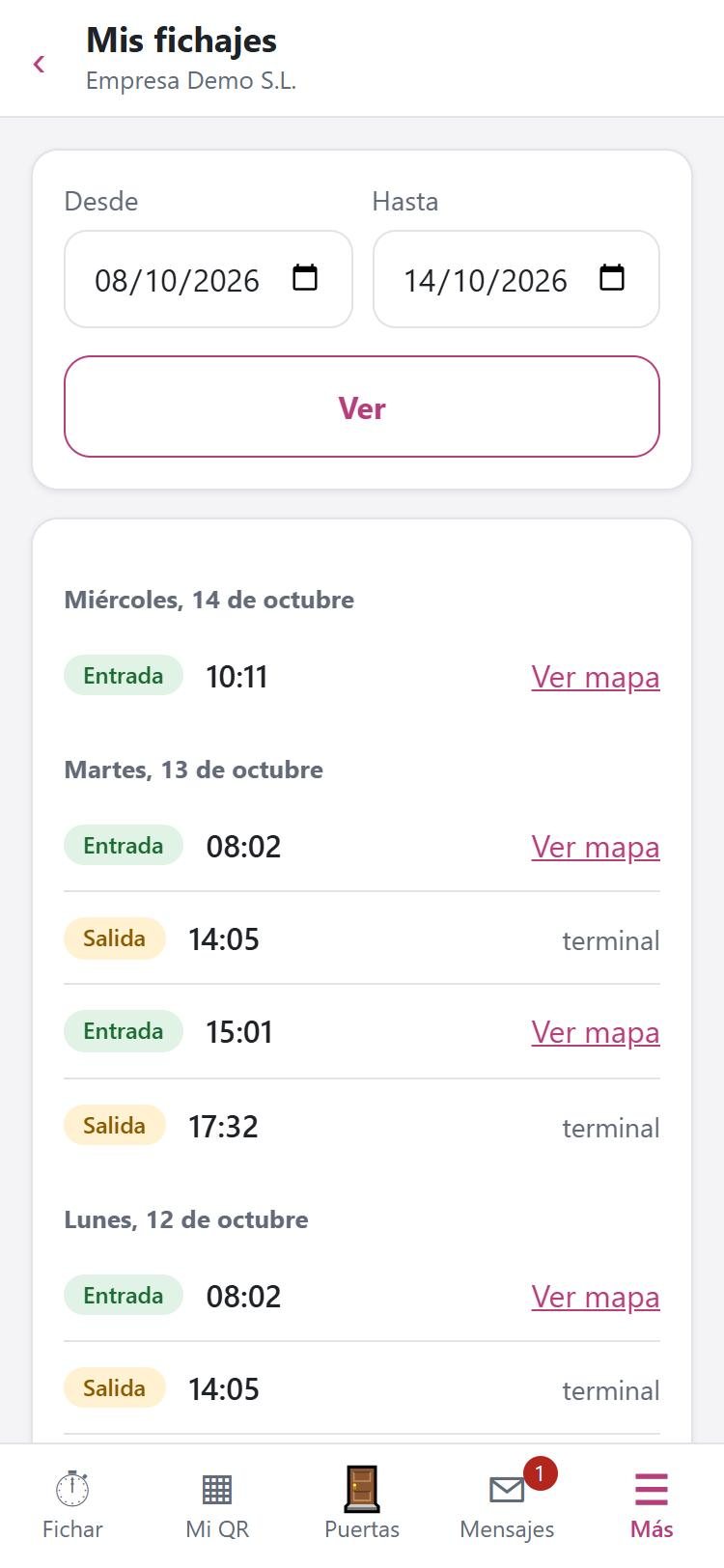 Historial de fichajes